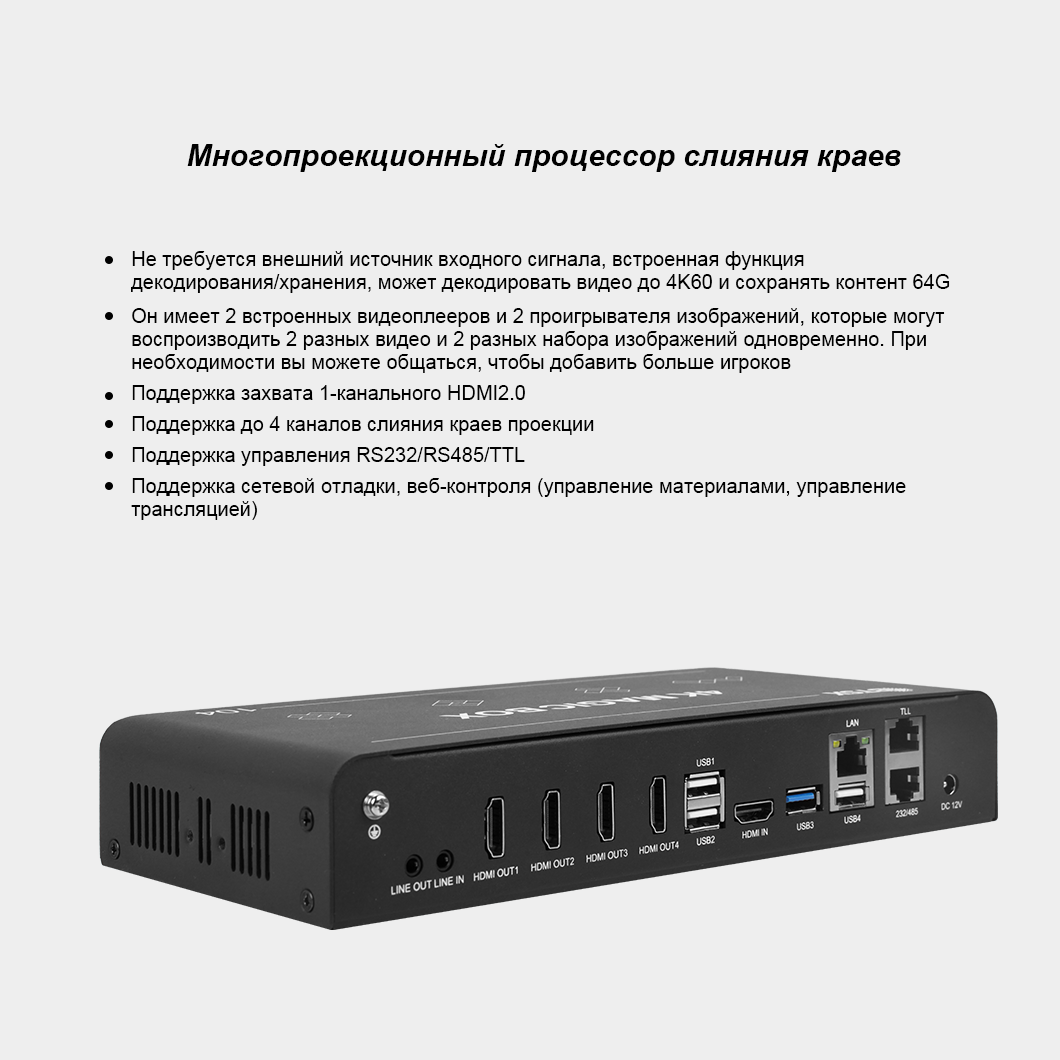 Встроенный процессор воспроизведения проекционного слияния 4-канальный