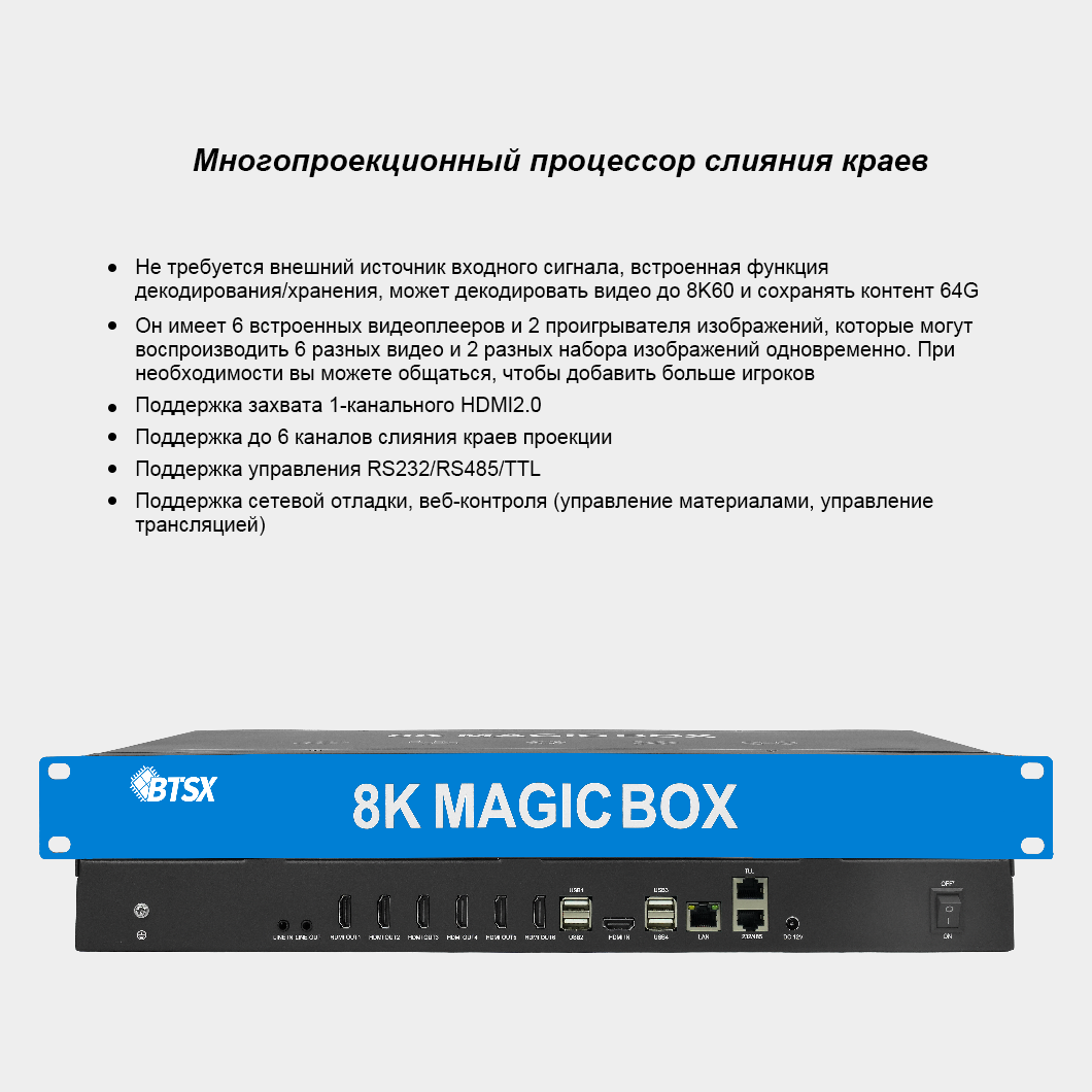 Встроенный процессор воспроизведения проекционного слияния, 6-канальный