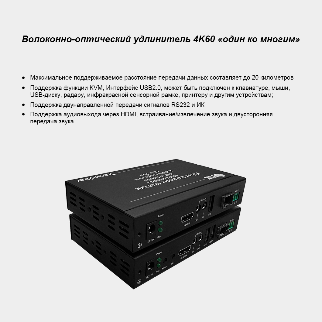 Оптоволоконный HDMI-разветвитель 4K60 Один-к-Нескольким