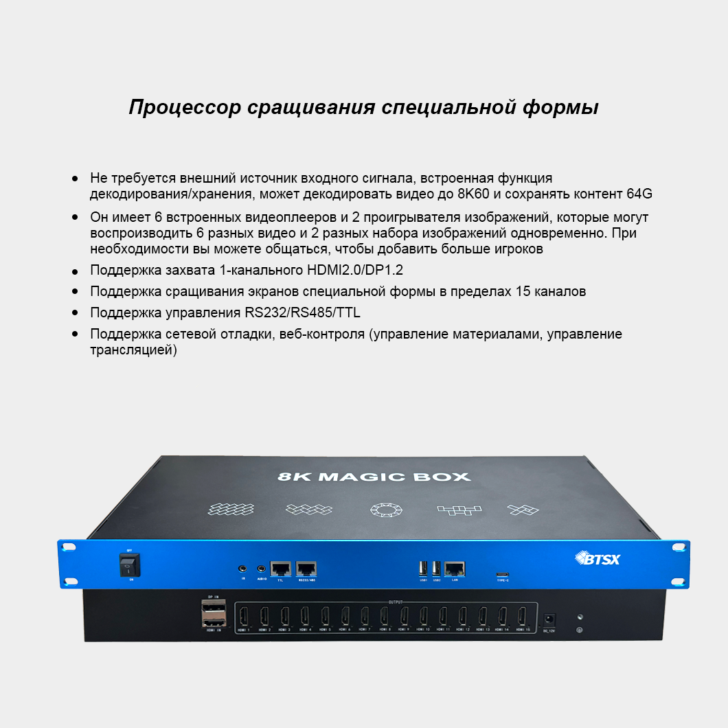 Любой угол поворота и любая форма сращивания в пределах 15 экранов