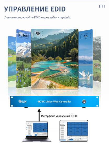 Процессор для сращивания HDMI и DP 8K 1 вход 15 выходов